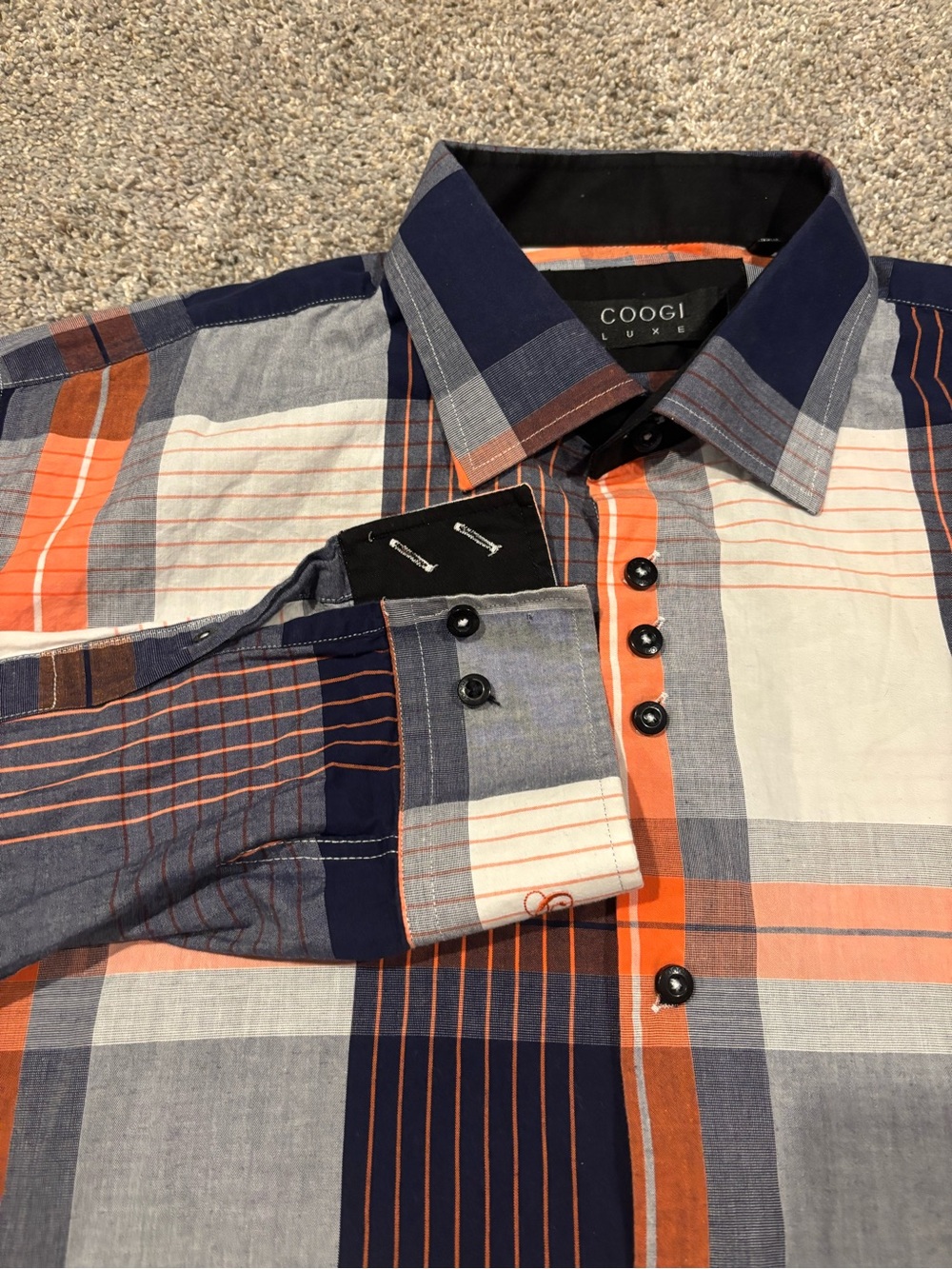 COOGI Luxe Button Down Shirt Plaid Orange Blue 2XL